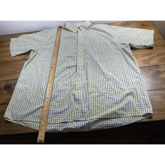 F/X Fusion Mens Size 2XL Yellow Blue Check Short Sleeve Button Front Shirt - Picture 5 of 8